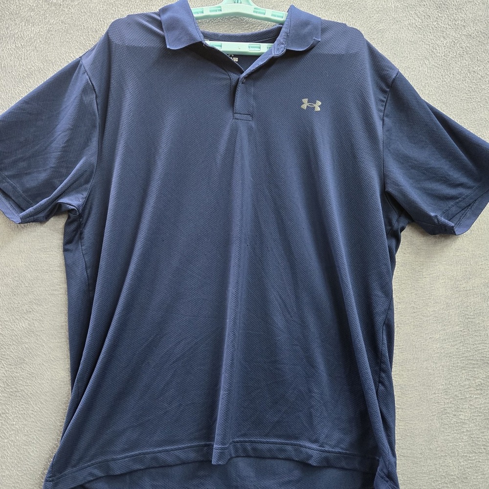 Under‎ Armour Men Polo XL Navy Blue Activewear Logo Short Sleeve